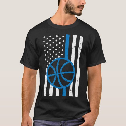 Amerikaanse vlag Blauwe lijn basketbal  Patriottis T-shirt (Voorkant)