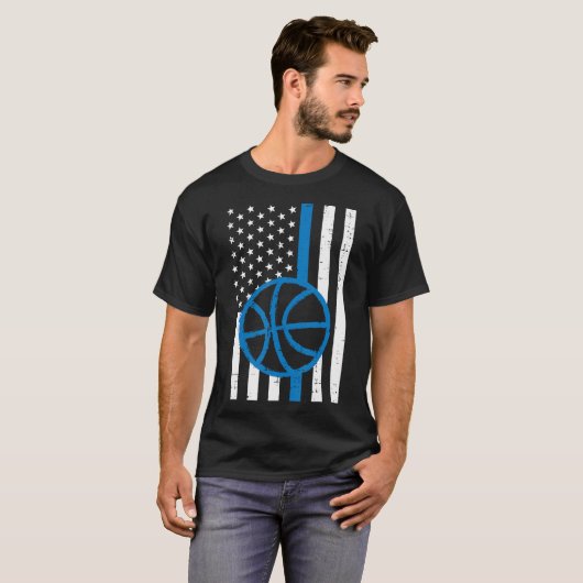 Amerikaanse vlag Blauwe lijn basketbal  Patriottis T-shirt (Voorkant volledig)
