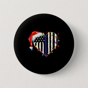 Amerikaanse Vlag Blauwe Lijn Kerstman Hoed Luizen Ronde Button 5,7 Cm