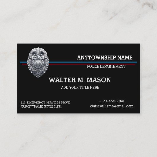 Amerikaanse vlag Blauwe lijn Politieagent Zilveren Visitekaartje (Voorkant)