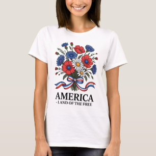 Amerikaanse Vlag Bloemen 4 juli Patriottisch T-shirt