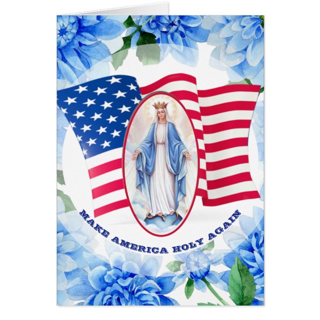 AMERIKAANSE VLAG BLUE DAHLIAS BLESSED VIRGIN MARY (Voorkant)