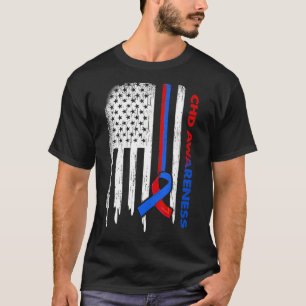 Amerikaanse vlag Blue en Red Ribbon Chd Awareness T-shirt