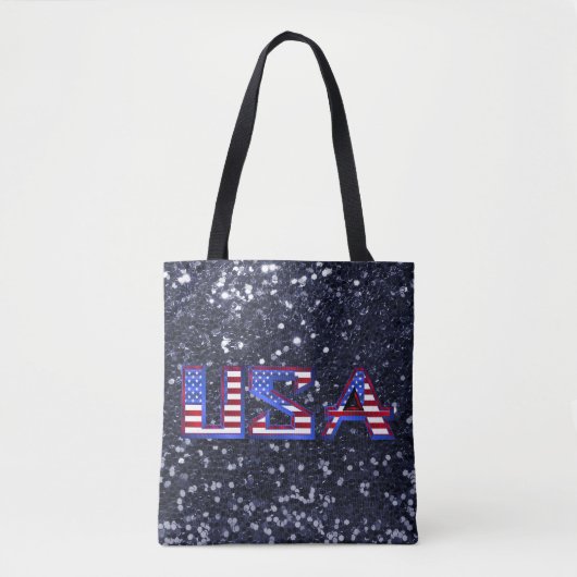 Amerikaanse vlag Blue Faux Glitter Tote Bag (Voorkant)