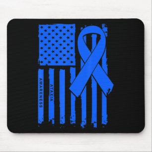 Amerikaanse vlag Blue Ribbon Ataxia Awareness T-Sh Muismat