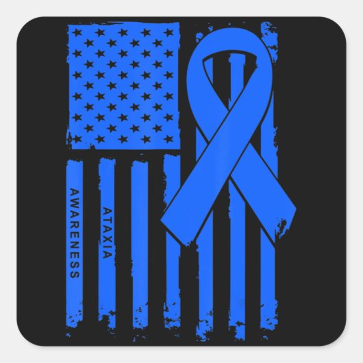 Amerikaanse vlag Blue Ribbon Ataxia Awareness T-Sh Vierkante Sticker (Voorkant)