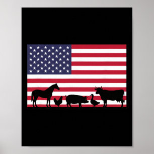 Amerikaanse Vlag Boerderij Dieren Paard Koe Varken Poster