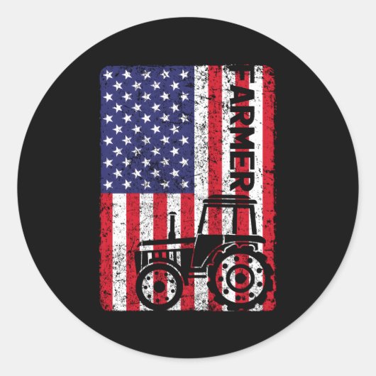 Amerikaanse vlag Boerderij Tractor Farming Ronde Sticker (Voorkant)