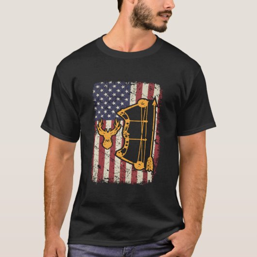 Amerikaanse Vlag Boogjacht Boog Schietsport Usa He T-shirt (Voorkant)