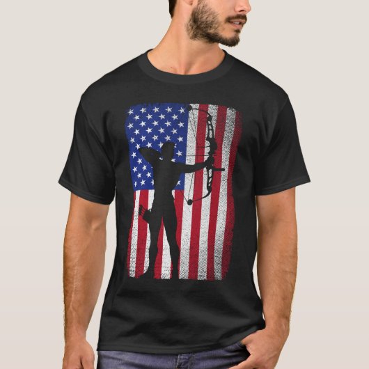 Amerikaanse vlag boogschieten bowhunting voor boog t-shirt (Voorkant)