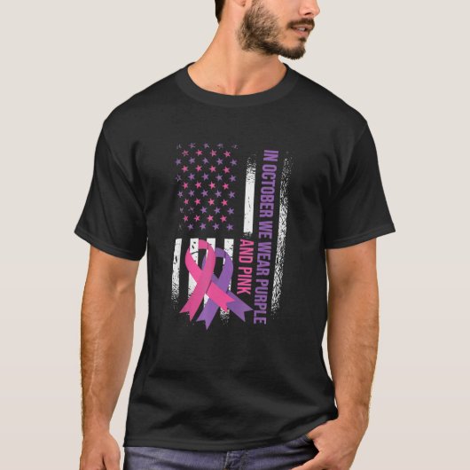Amerikaanse vlag borstkanker en huiselijk geweld t-shirt (Voorkant)