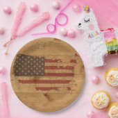 Amerikaanse vlag boven bijtend hout | Amerikaanse  Papieren Bordje (Feest)