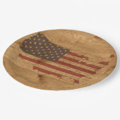 Amerikaanse vlag boven bijtend hout | Amerikaanse  Papieren Bordje (Gekanteld)