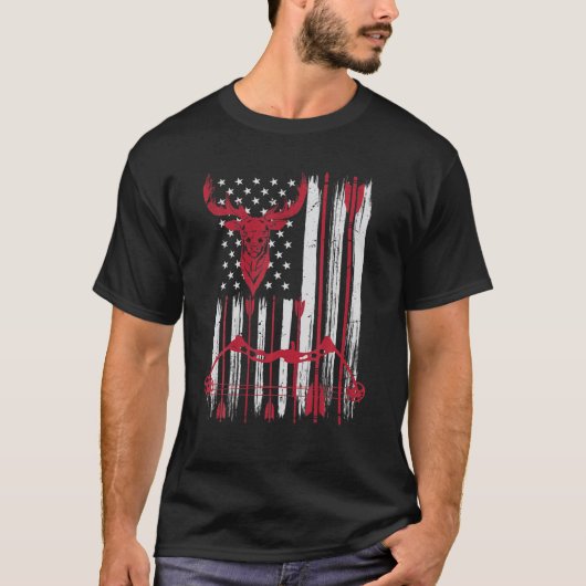 Amerikaanse vlag Bow Deer Bowhunting Hunting T-shirt (Voorkant)