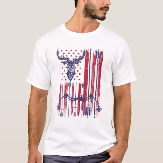 Amerikaanse vlag Bow Deer Bowhunting Hunting T-shirt (Voorkant)