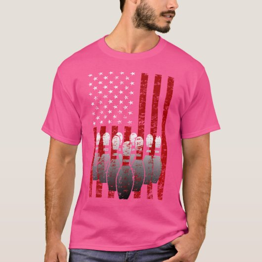 Amerikaanse vlag Bowling Pins Patriottische Bowler T-shirt (Voorkant)