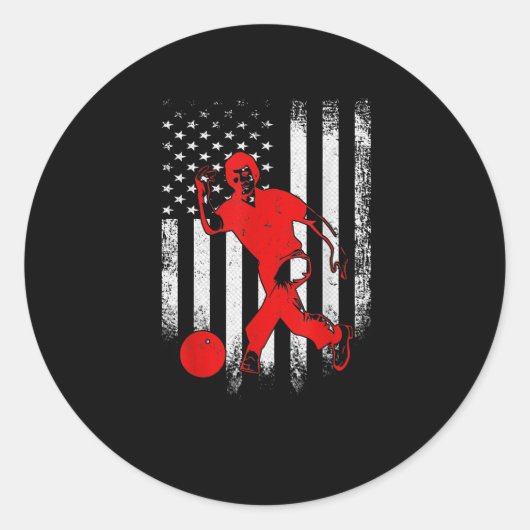  Amerikaanse vlag Bowling Player Bowler Ronde Sticker (Voorkant)