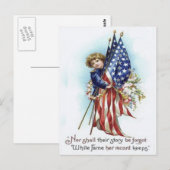 Amerikaanse vlag Boy Wreath Flower Memorial Day Briefkaart (Voorkant / Achterkant)
