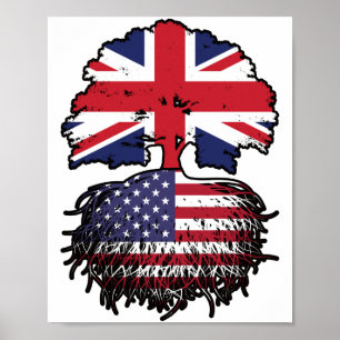 Amerikaanse vlag - Brits - boomrootbomen Poster