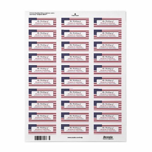 Amerikaanse Vlag Bruiloft Etiket (Full Sheet)