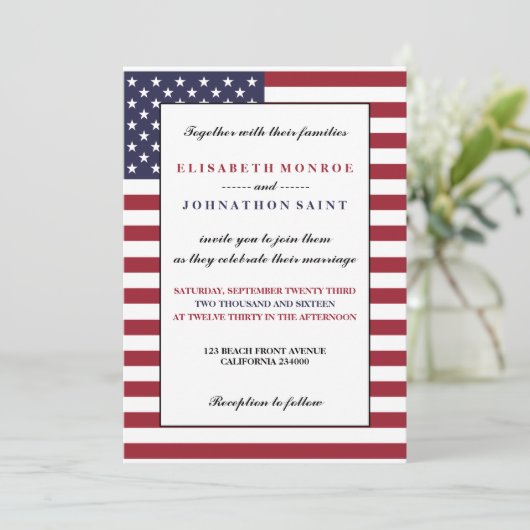 Amerikaanse vlag bruiloft kaart (Staand voorkant)