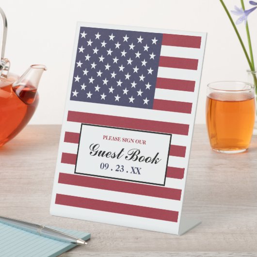 Amerikaanse vlag bruiloft reclamebord met voetstuk (Insitu)