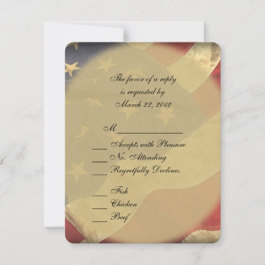 Amerikaanse vlag bruiloft RSVP met menu keuzes (Voorkant)