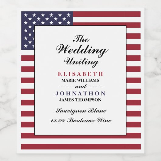 Amerikaanse vlag bruiloft wijn etiket (Enkel label)