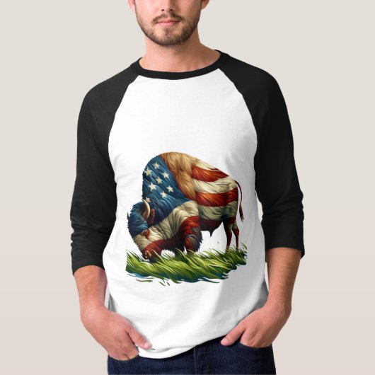 Amerikaanse vlag Buffalo Bison T-shirt (Voorkant)