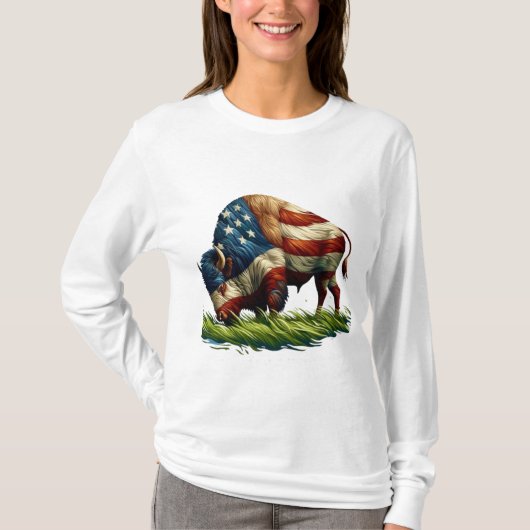Amerikaanse vlag Buffalo Bison T-shirt (Voorkant)