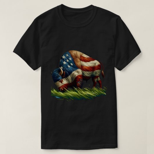 Amerikaanse vlag Buffalo Bison T-shirt (Design voorkant)