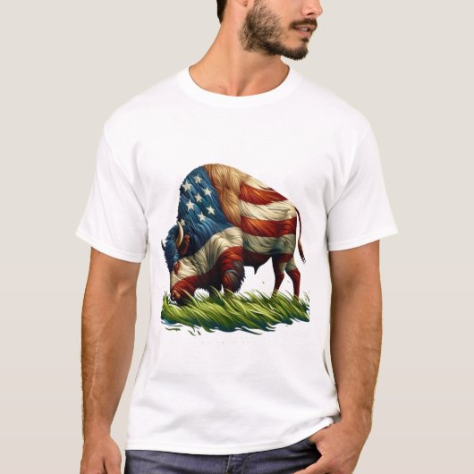 Amerikaanse Vlag Buffalo Bizon T-shirt (Voorkant)