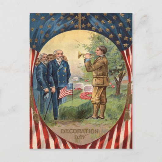 Amerikaanse vlag Bugle Taps Cemetery Wreath Briefkaart (Voorkant)