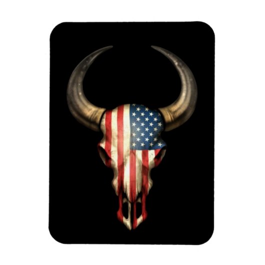 Amerikaanse vlag Bull Skull op zwart Magneet (Verticaal)