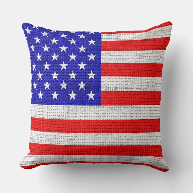 Amerikaanse vlag Burlap Linen Rustic Jute Kussen (Voorkant)