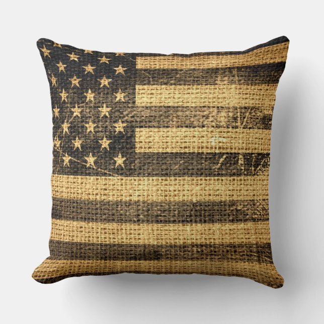  Amerikaanse vlag Burlap Linen Rustic Jute Kussen (Voorkant)