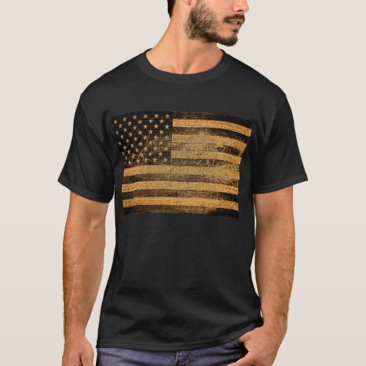  Amerikaanse vlag Burlap Linen Rustic Jute T-shirt (Voorkant)