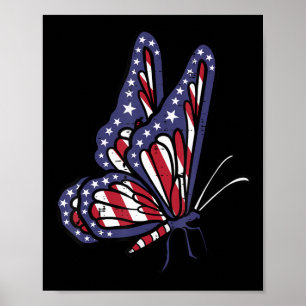 Amerikaanse vlag Butterfly Memorial Day 4e juli 20 Poster