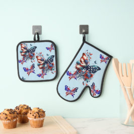 Amerikaanse vlag Butterfly Ovenwant & Pannenlap Set