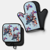 Amerikaanse vlag Butterfly Ovenwant & Pannenlap Set (Voorkant / Achterkant)