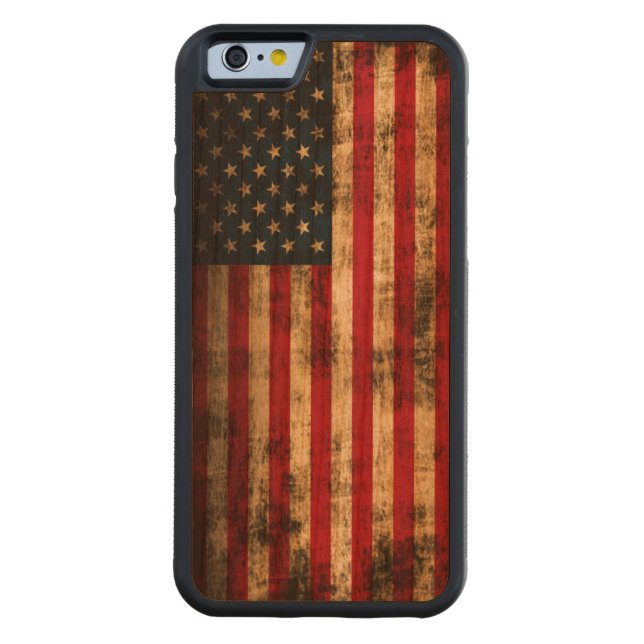  Amerikaanse vlag Carved Wood iPhone Hoesje (Achterkant)
