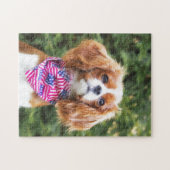 Amerikaanse vlag Cavalier King Charles Spaniel Pup Legpuzzel (Horizontaal)