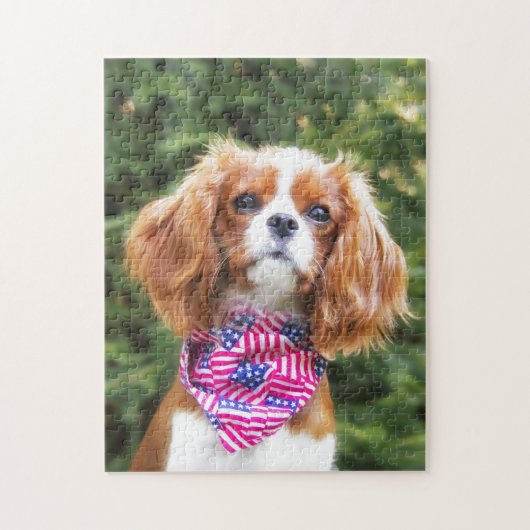 Amerikaanse vlag Cavalier King Charles Spaniel Pup Legpuzzel (Verticaal)