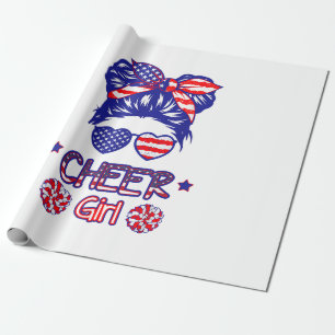 Amerikaanse Vlag Cheer Meisje 4 Juli USA Patriotti Cadeaupapier