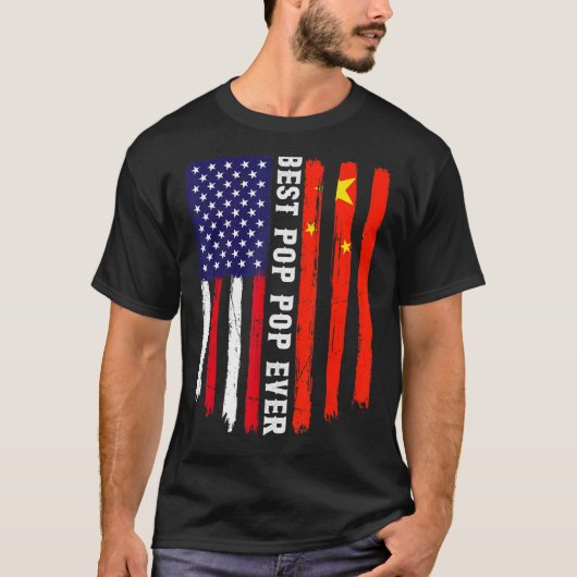 Amerikaanse vlag & China vlag Beste Pop Pop ooit T-shirt (Voorkant)
