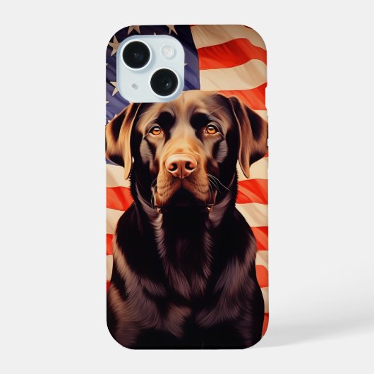 Amerikaanse vlag chocolade labrador iPhone 15 case (Achterkant)