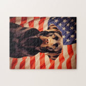 Amerikaanse vlag chocolade labrador legpuzzel (Horizontaal)