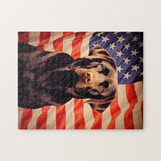 Amerikaanse vlag chocolade labrador legpuzzel (Horizontaal)