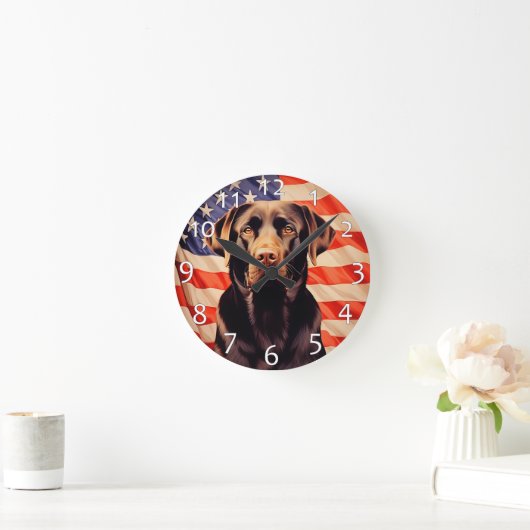 Amerikaanse vlag chocolade labrador ronde klok (Huis)