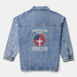 Amerikaanse vlag Christelijk Cross Typografie Art Denim Jacket